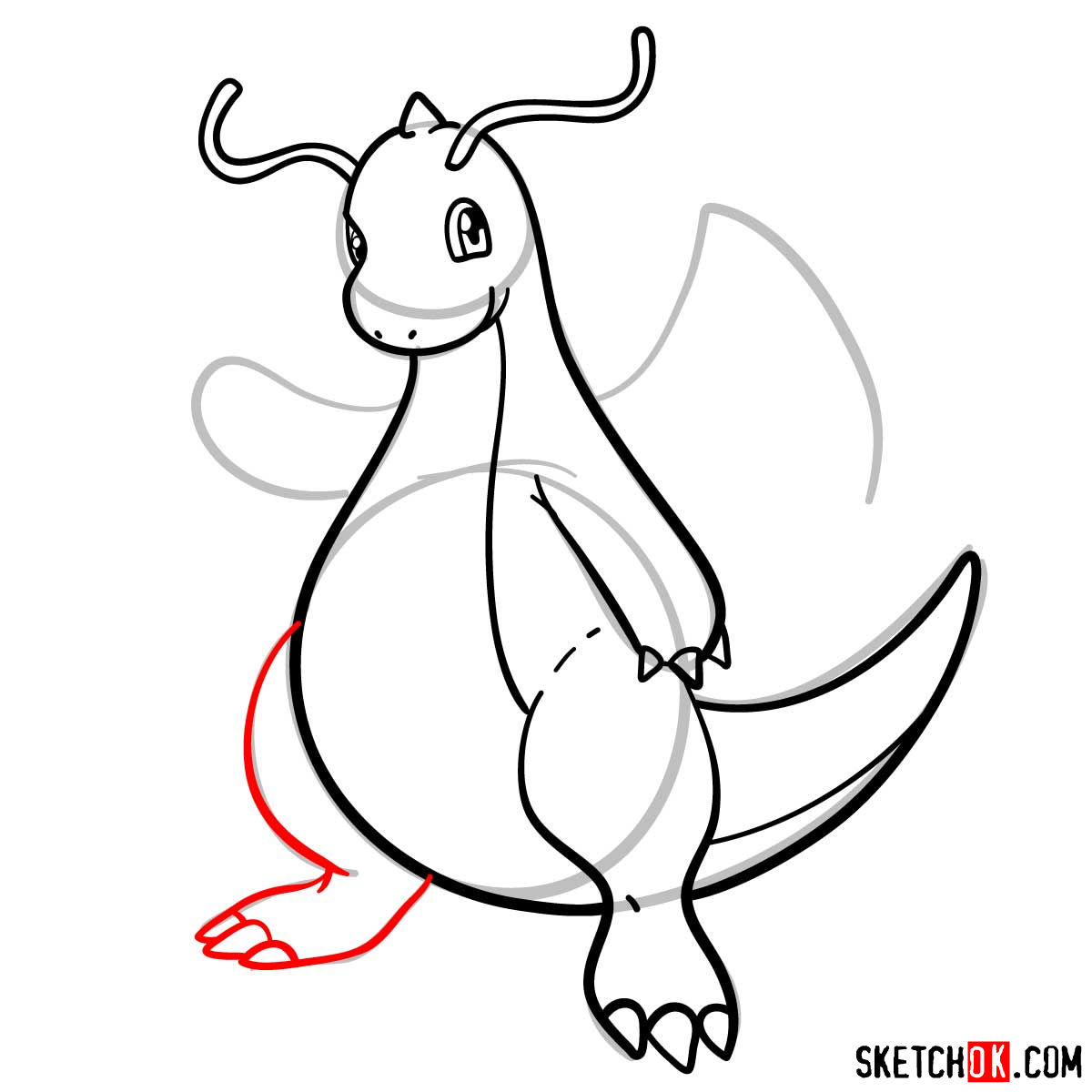 How to draw Dragonite Pokemon - step 08