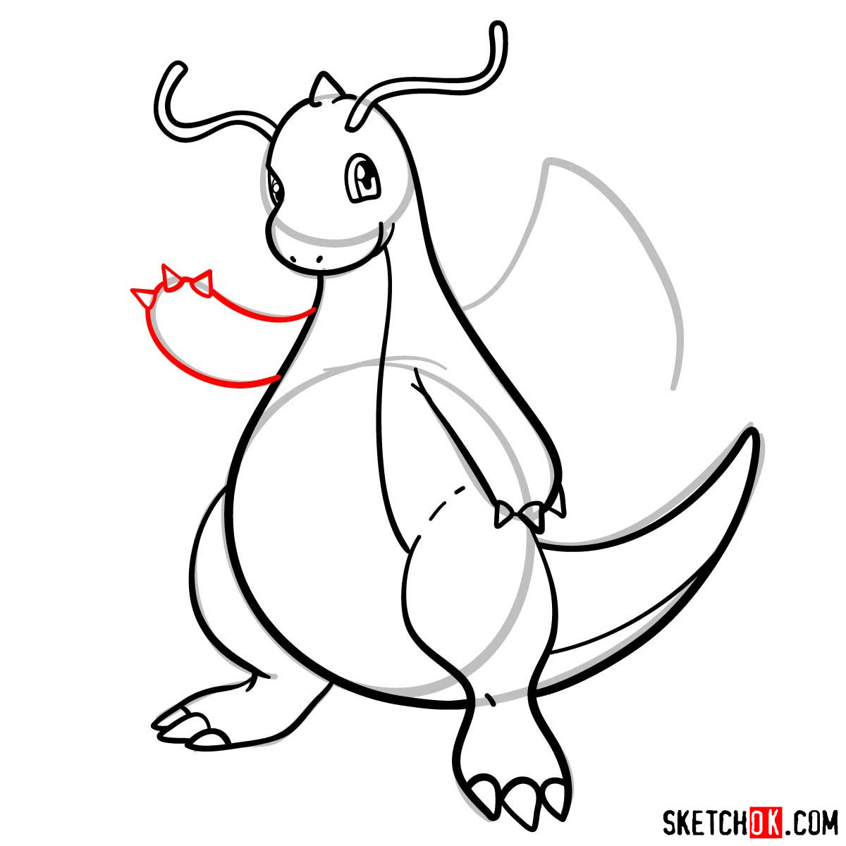How to draw Dragonite Pokemon - step 09