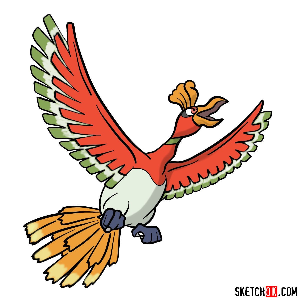 How to Draw Ho-Oh from Pokemon (Pokemon) Step by Step