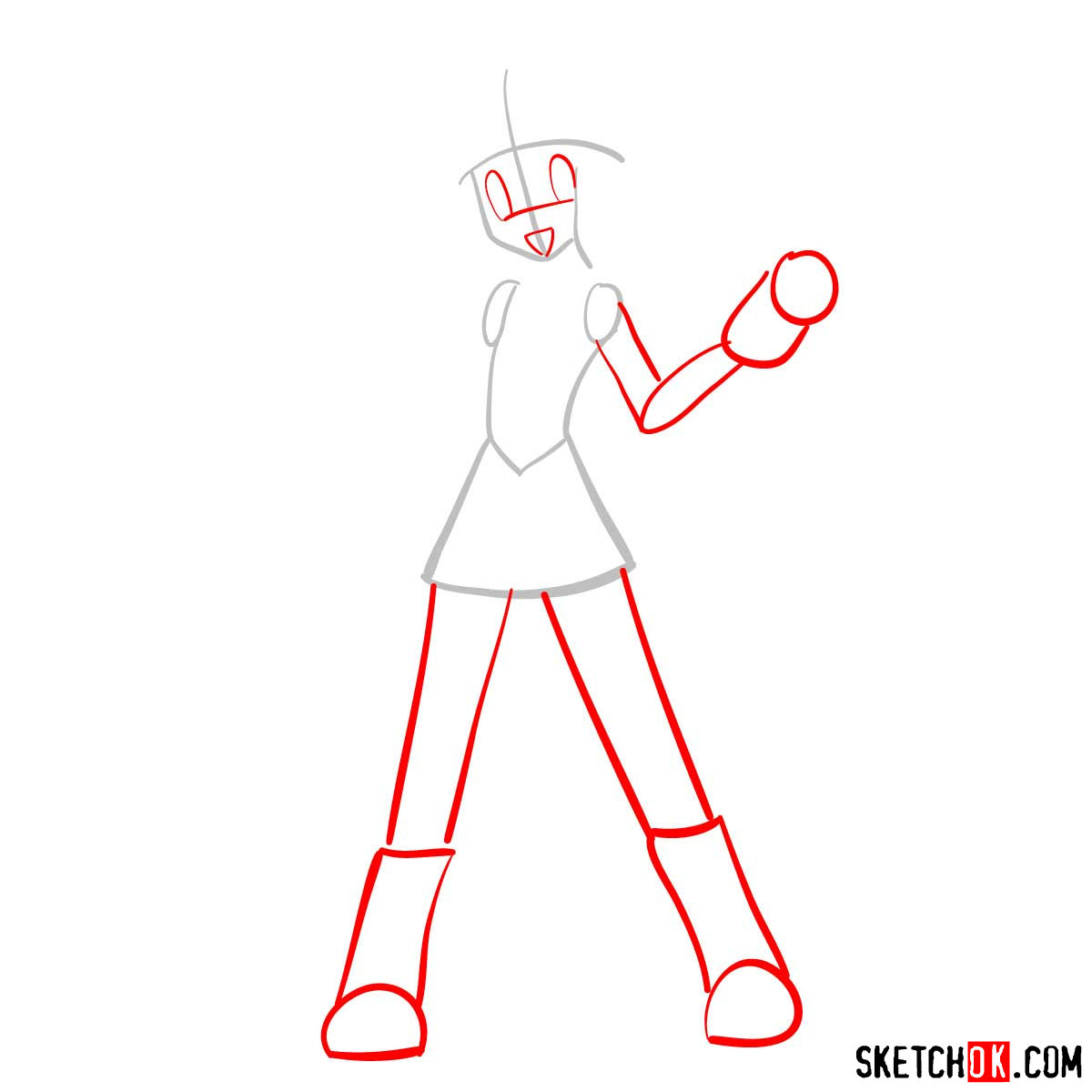 How to draw Dawn from Pokemon anime - step 02