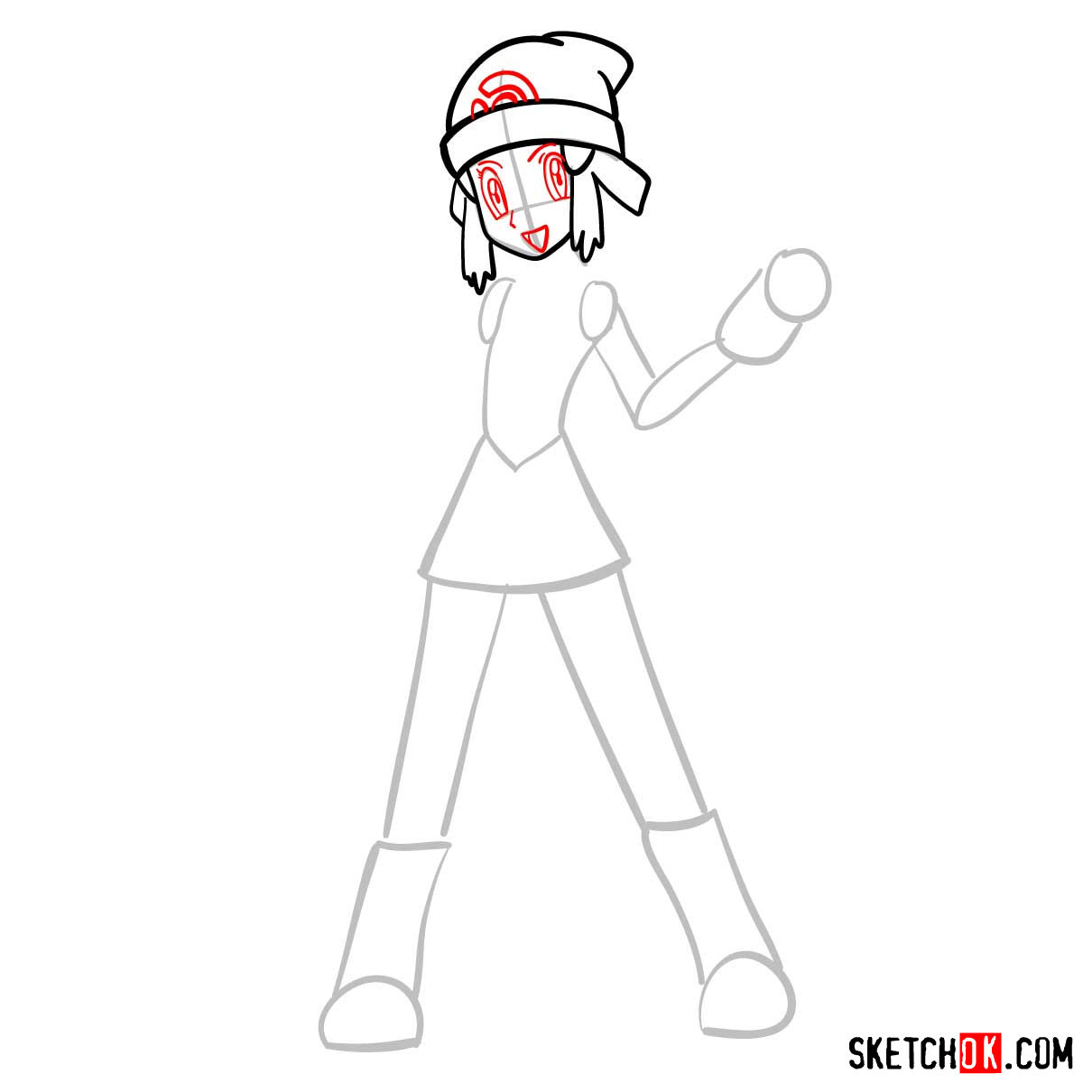How to draw Dawn from Pokemon anime - step 06