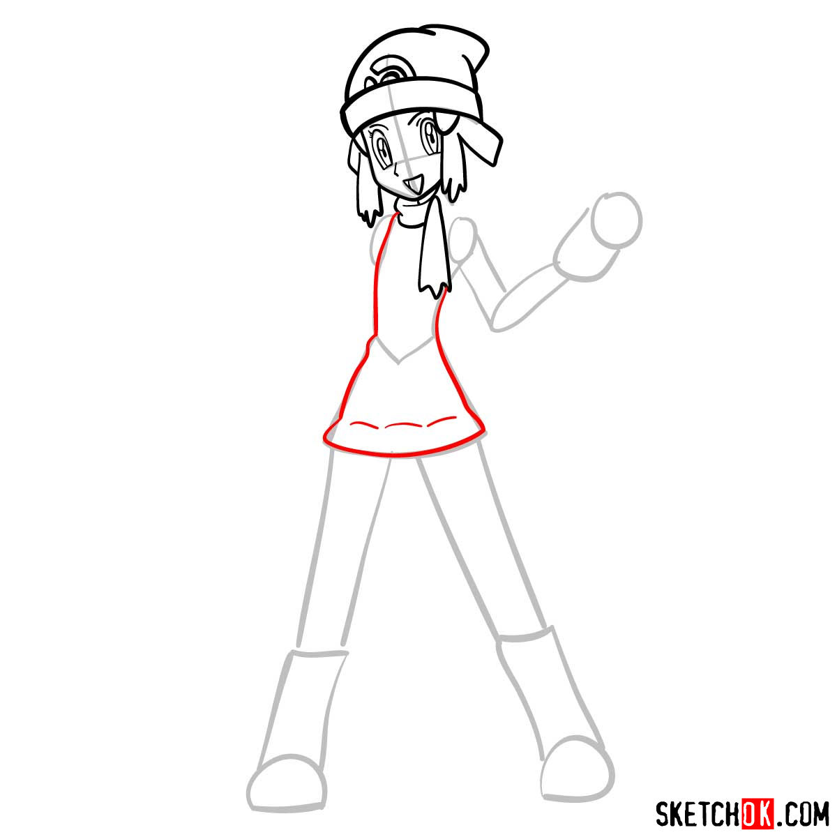 How to draw Dawn from Pokemon anime - step 08