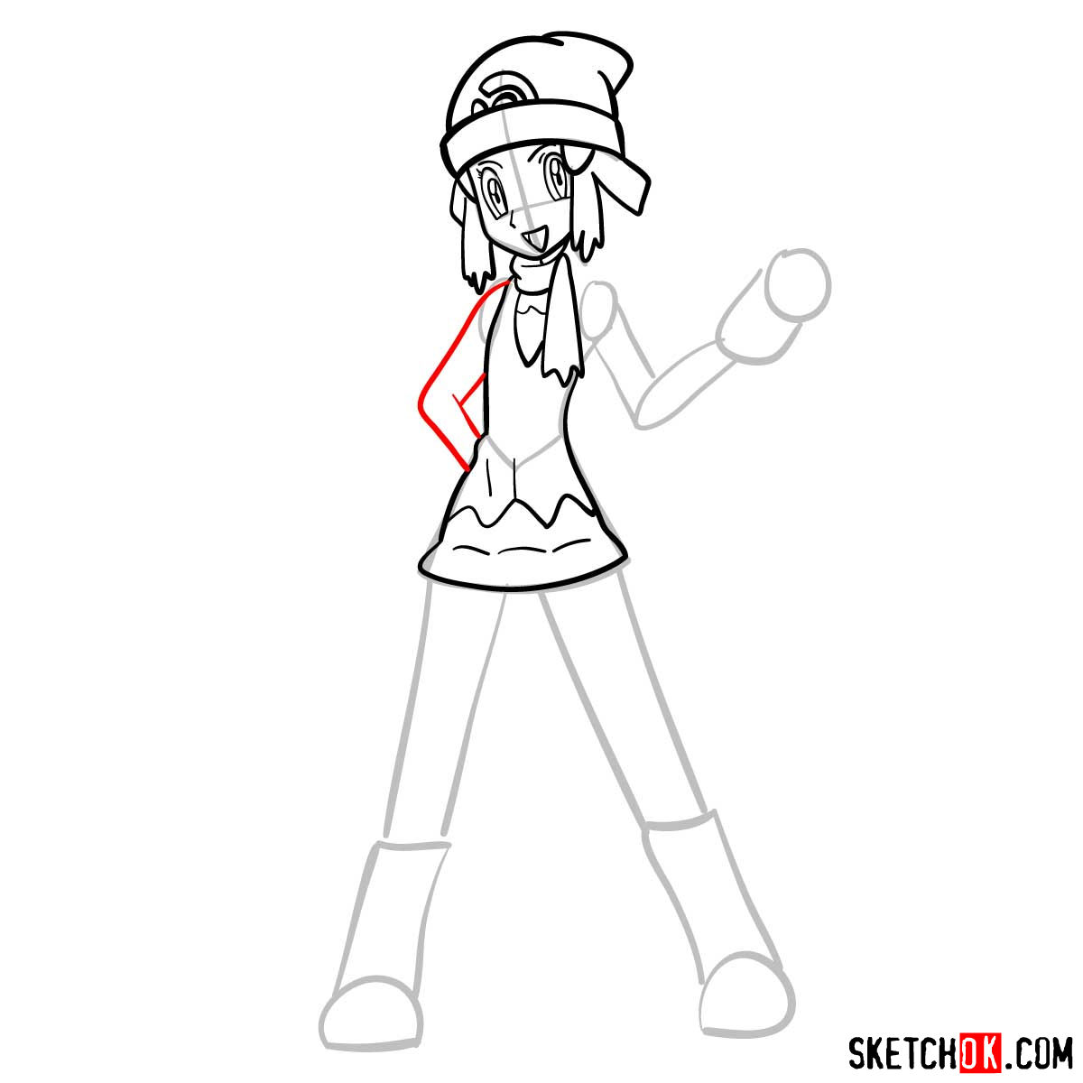 How to draw Dawn from Pokemon anime - step 10