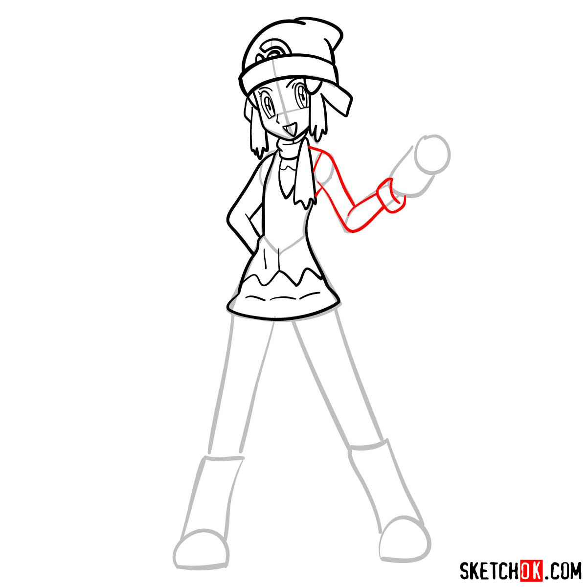 How to draw Dawn from Pokemon anime - step 11