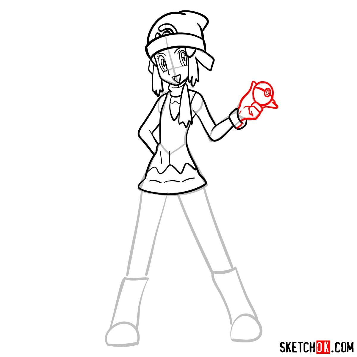 How to draw Dawn from Pokemon anime - step 12