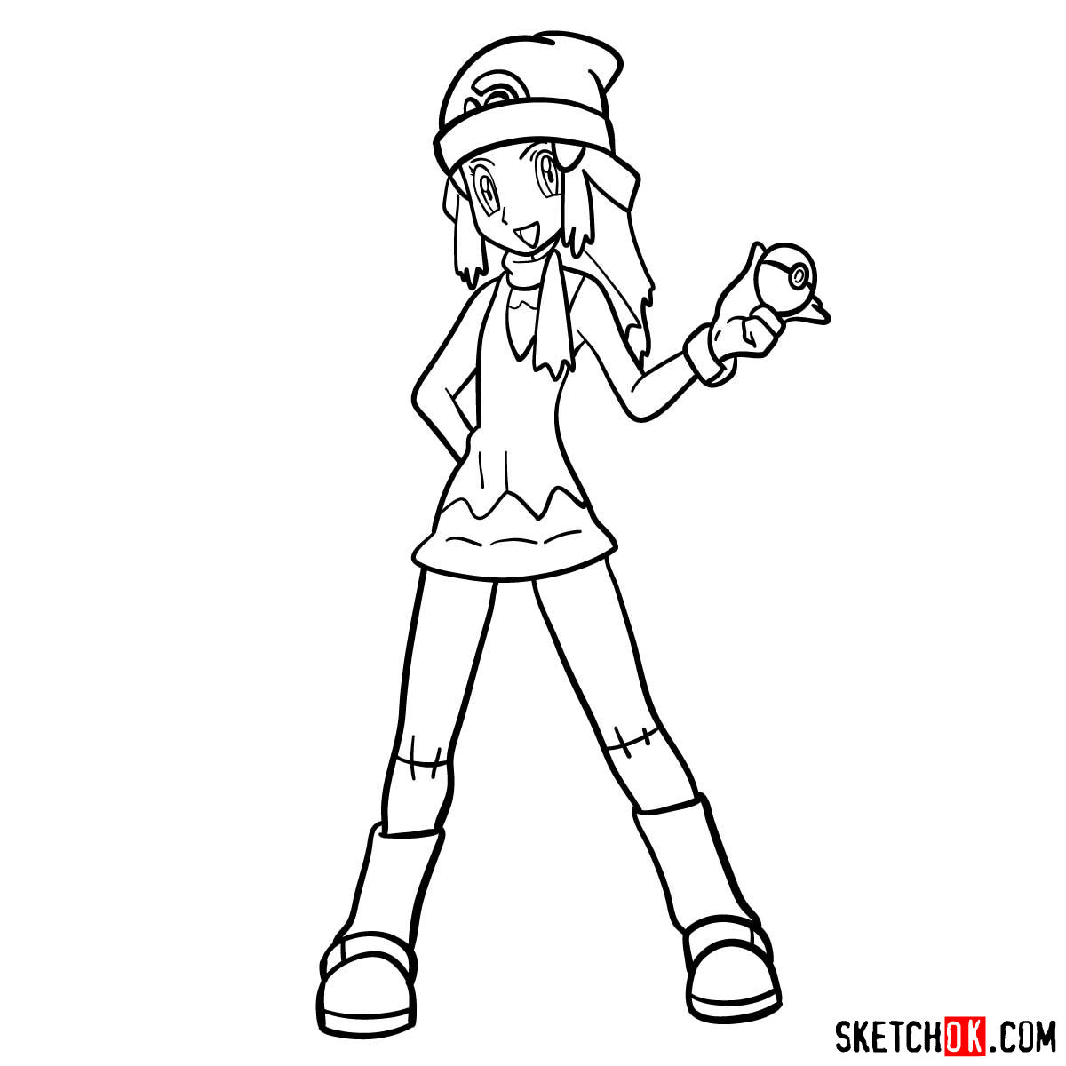 How to draw Dawn from Pokemon anime - step 16