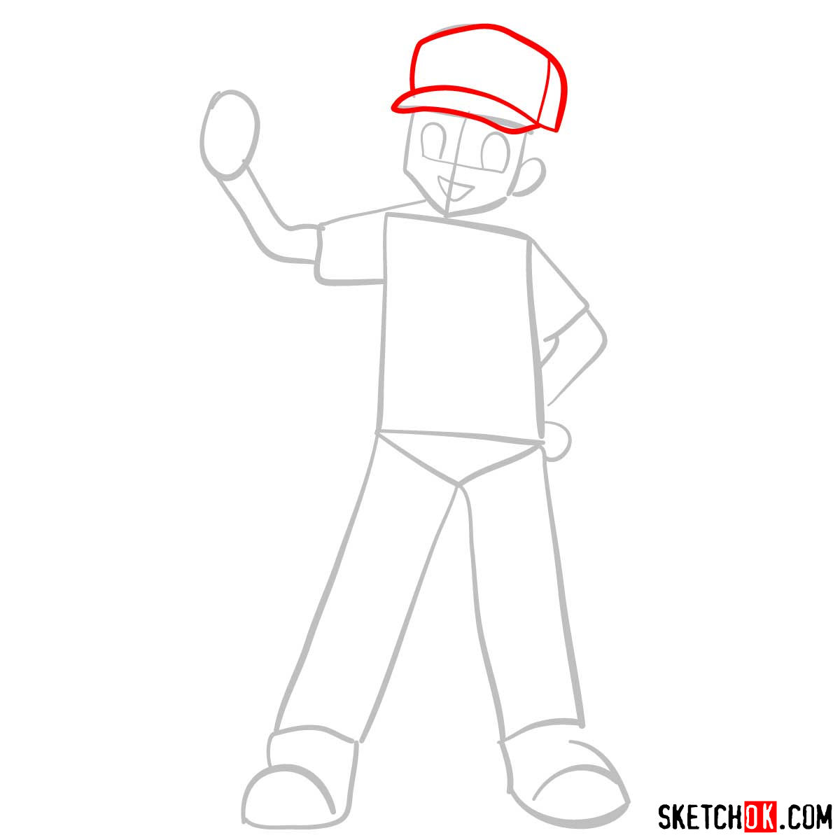 How to draw Ash from Pokemon anime - step 03