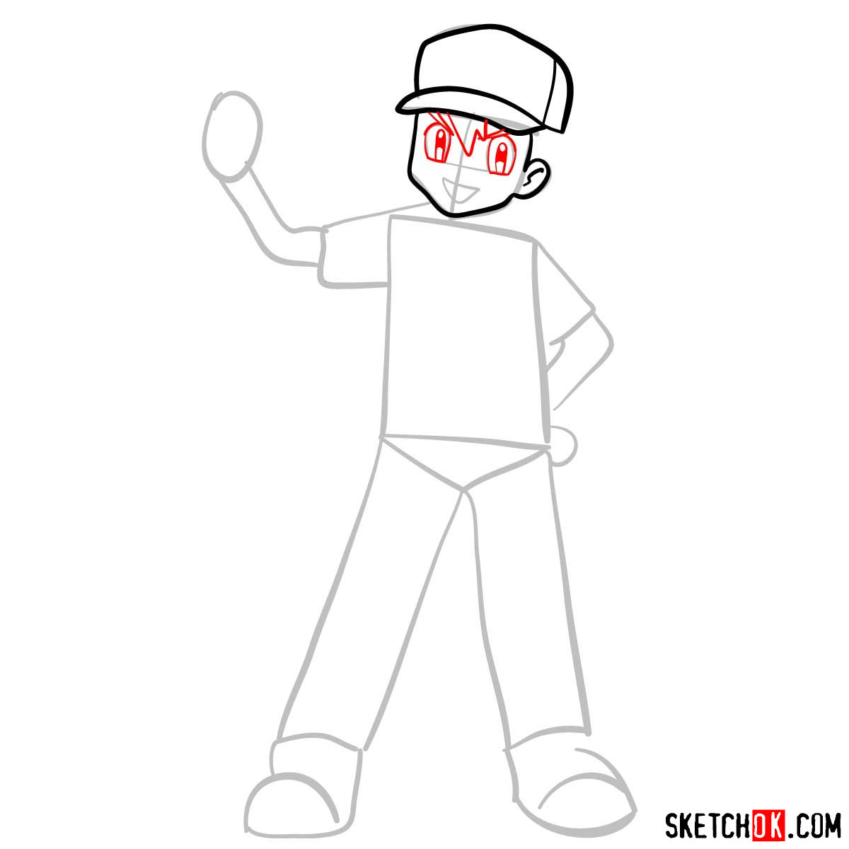 How to draw Ash from Pokemon anime - step 05