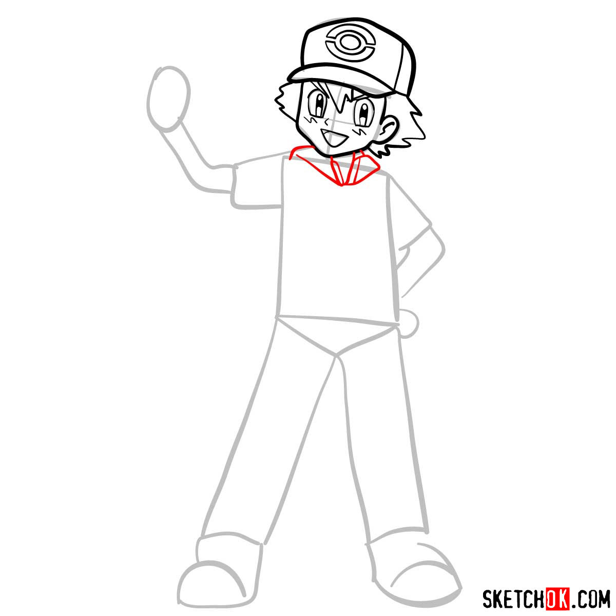 How to draw Ash from Pokemon anime - step 07