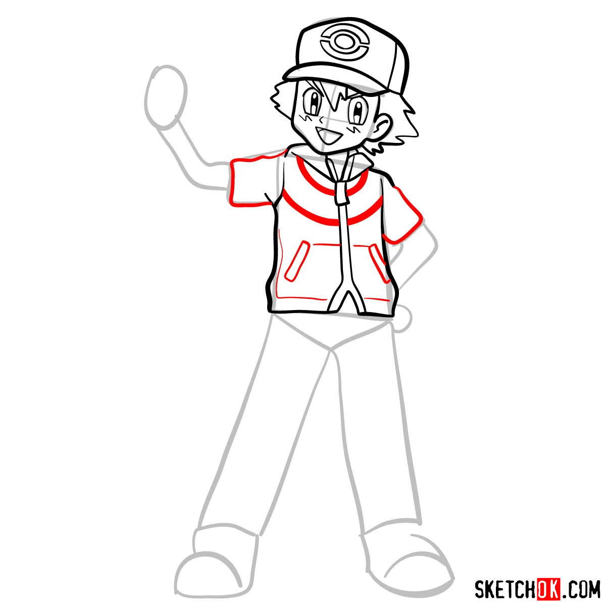 How to draw Ash from Pokemon anime - step 09