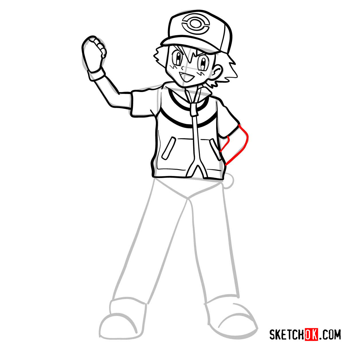 How to draw Ash from Pokemon anime - step 11
