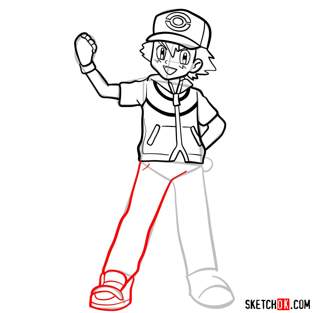 How to draw Ash from Pokemon anime - step 12