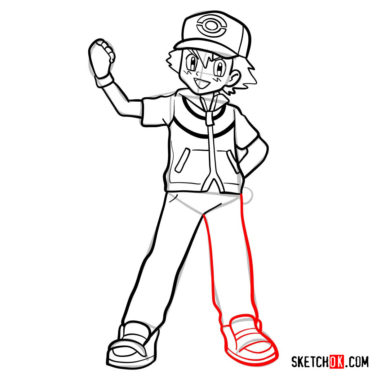 How to draw Ash from Pokemon anime - step 13