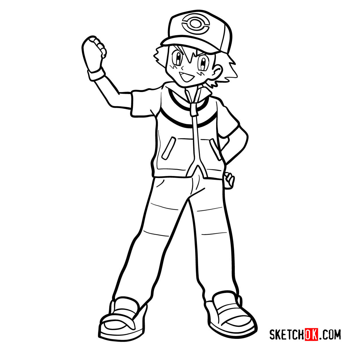 How to draw Ash from Pokemon anime - step 15