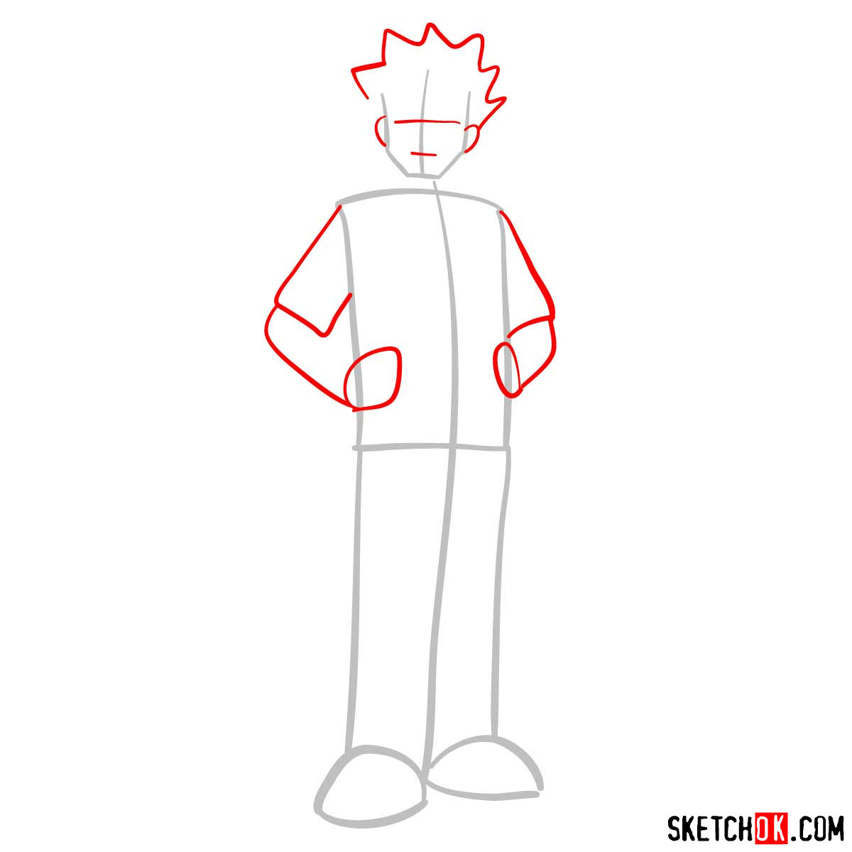 How to draw Brock from Pokemon anime - step 02