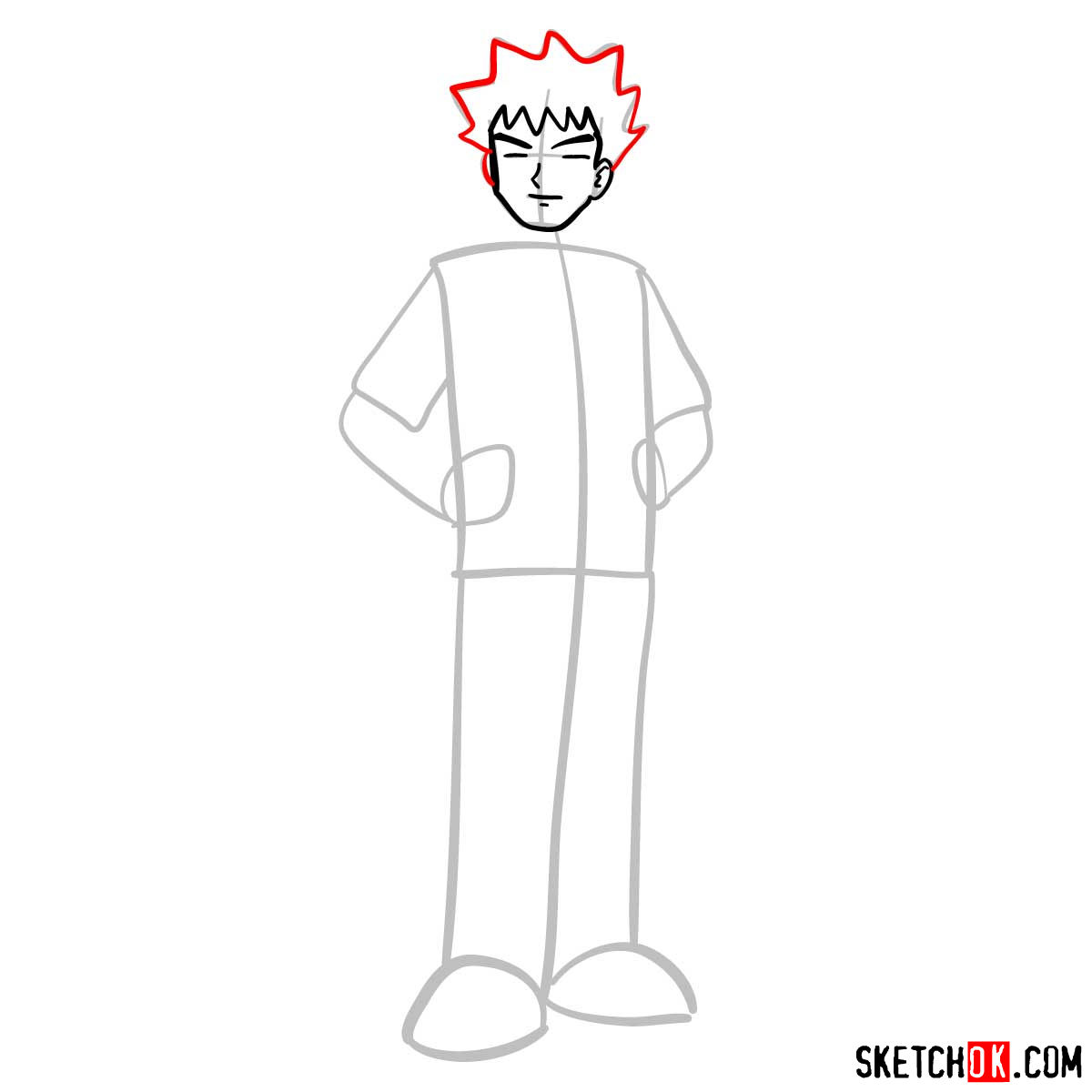 How to draw Brock from Pokemon anime - step 05