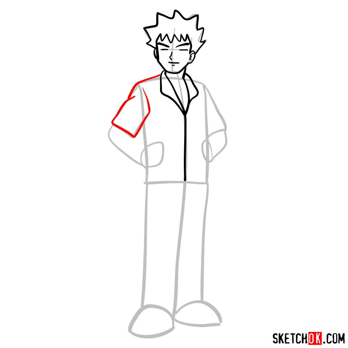 How to draw Brock from Pokemon anime - step 07