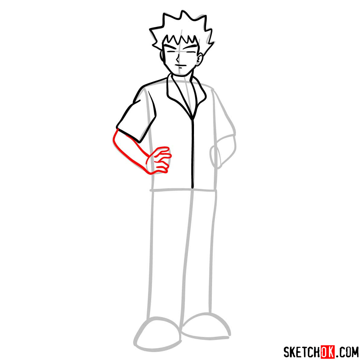 How to draw Brock from Pokemon anime - step 08