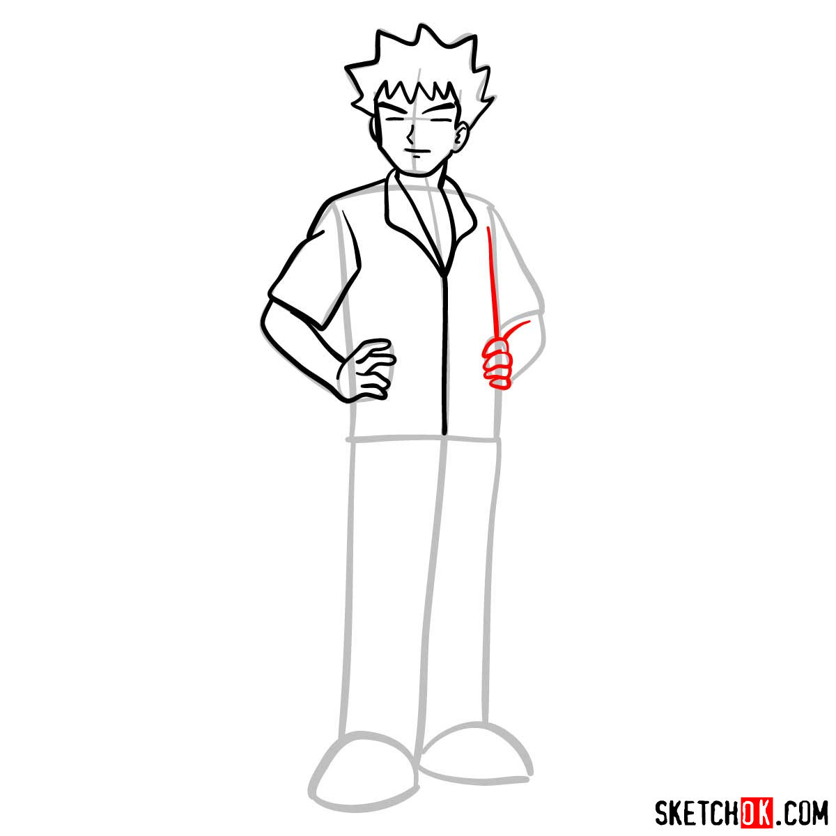 How to draw Brock from Pokemon anime - step 09