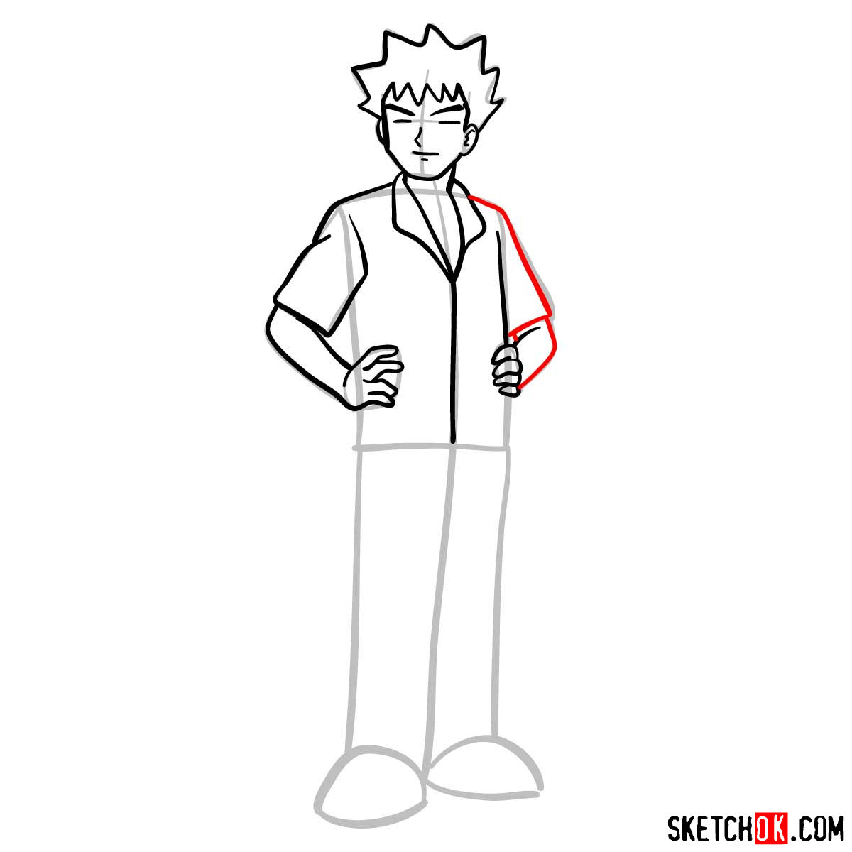 How to draw Brock from Pokemon anime - step 10