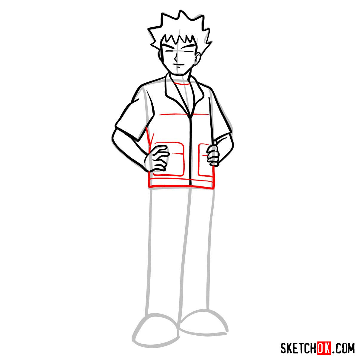 How to draw Brock from Pokemon anime - step 11