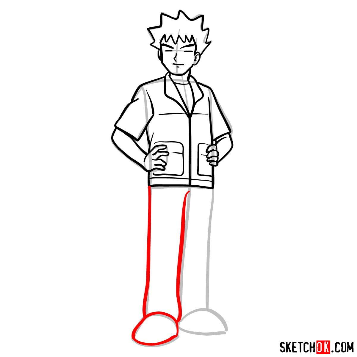 How to draw Brock from Pokemon anime - step 12