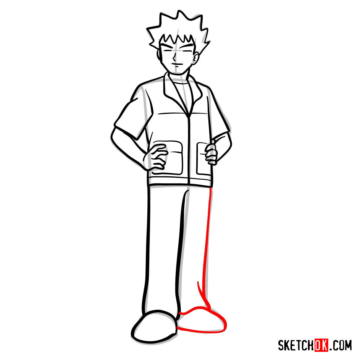 How to draw Brock from Pokemon anime - step 13
