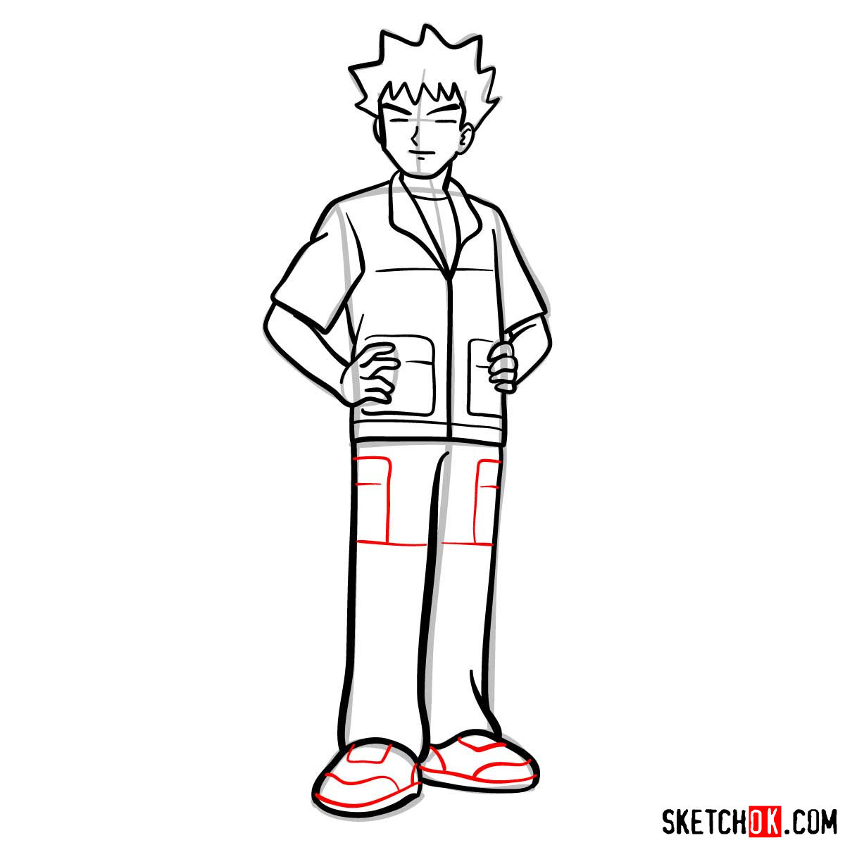 How to draw Brock from Pokemon anime - step 14