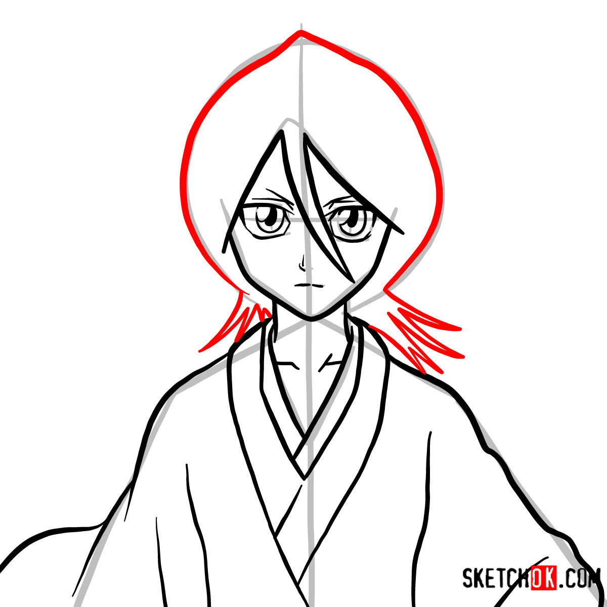 How to draw Rukia Kuchiki face | Bleach - step 08