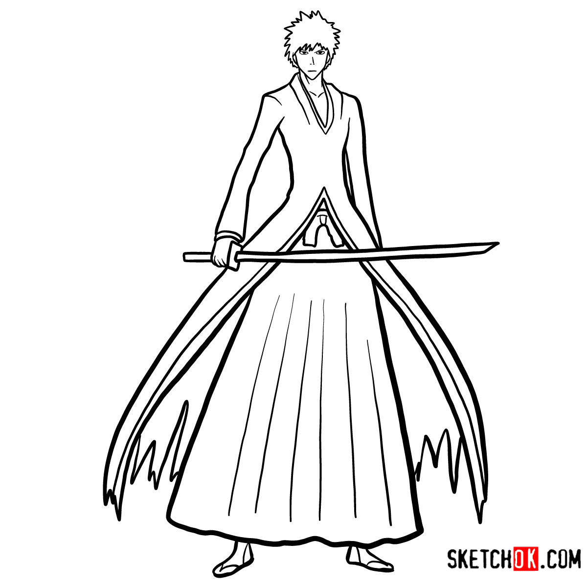 How To Draw Ichigo Kurosaki Full Growth Bleach Sketchok Easy Drawing Guides