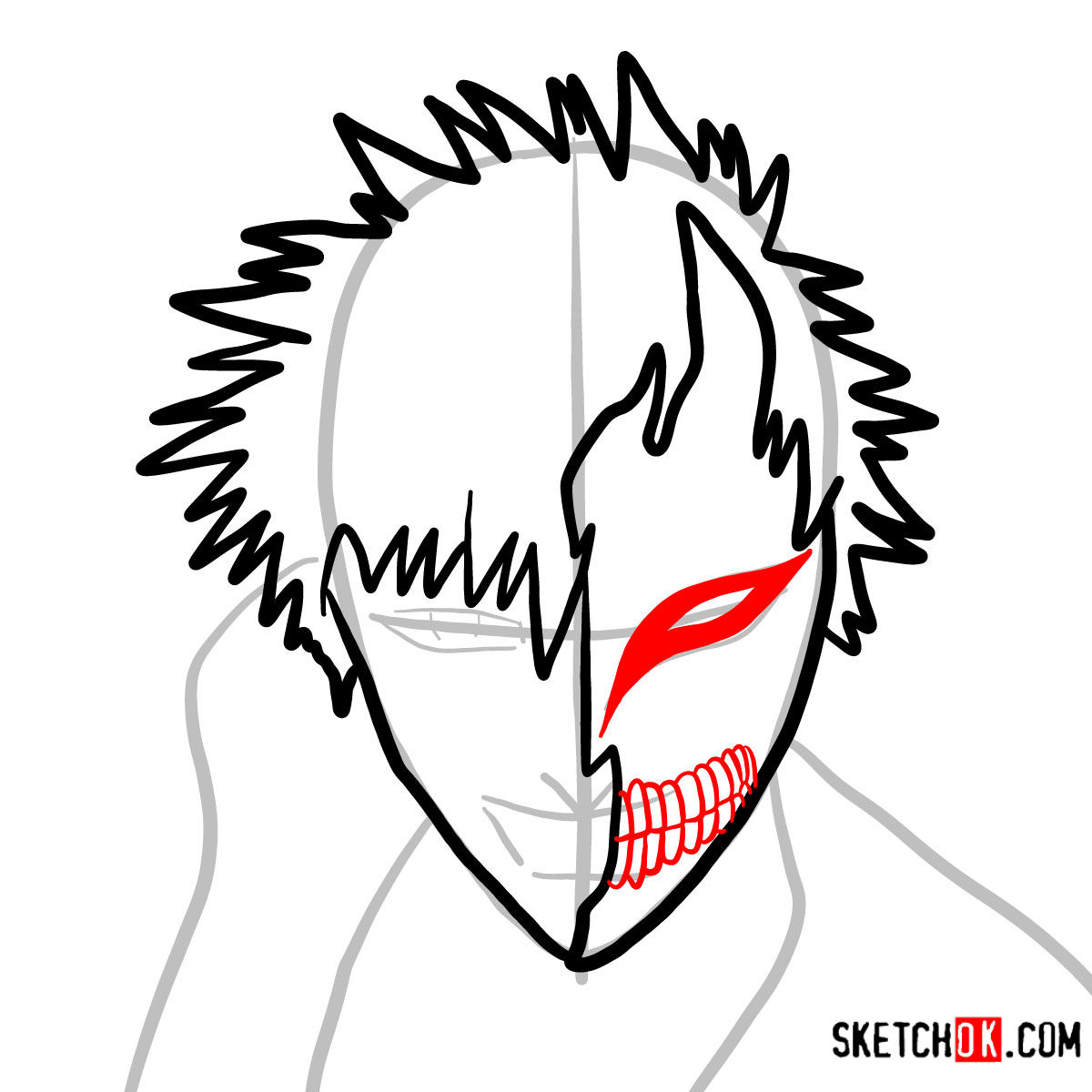 How to draw Ichigo Kurosaki in a mask | Bleach - step 05