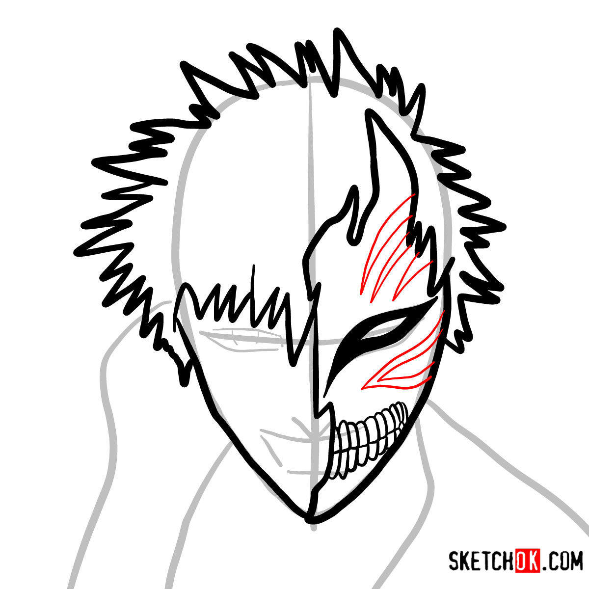 How to draw Ichigo Kurosaki in a mask | Bleach - step 06