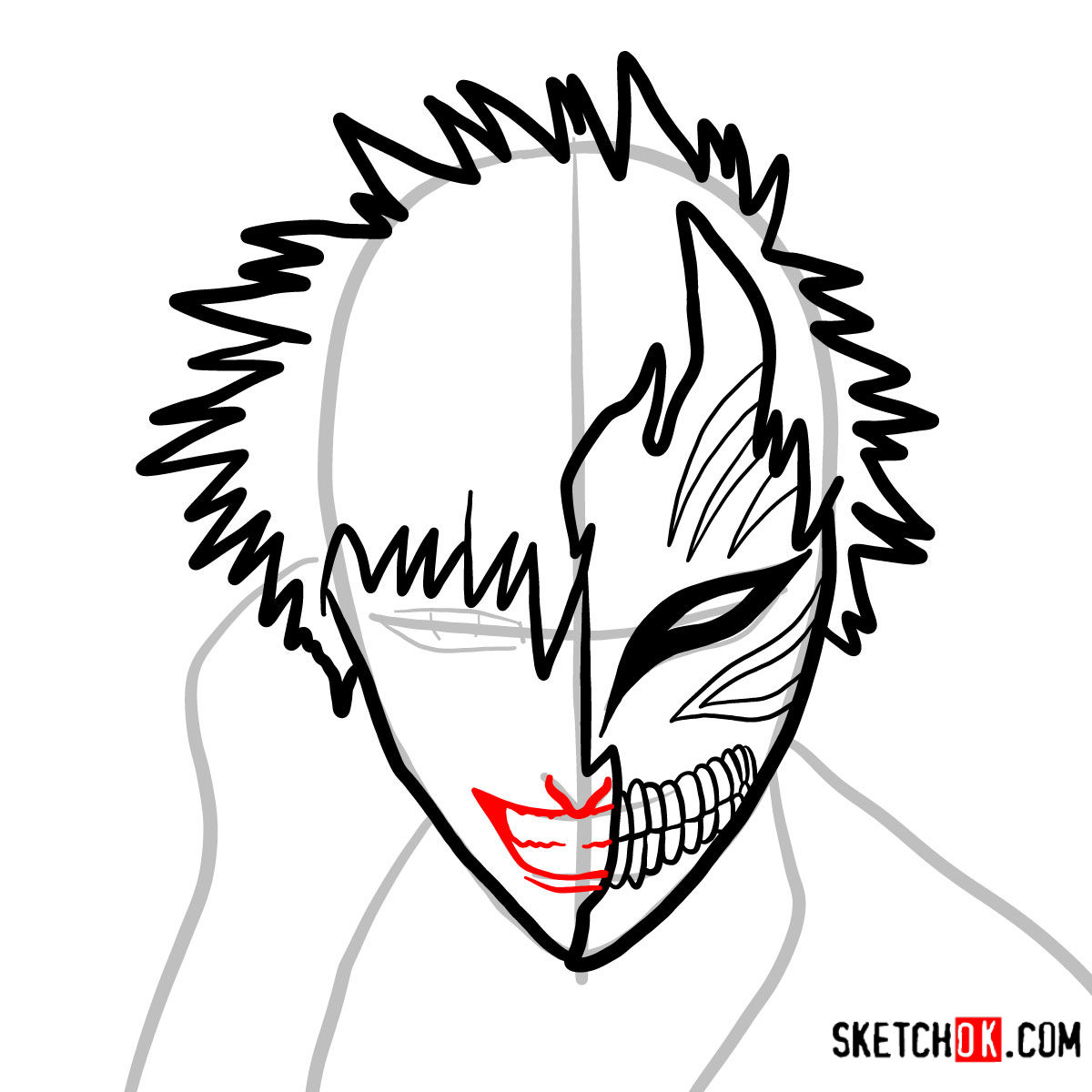 How to draw Ichigo Kurosaki in a mask Bleach - step 07.