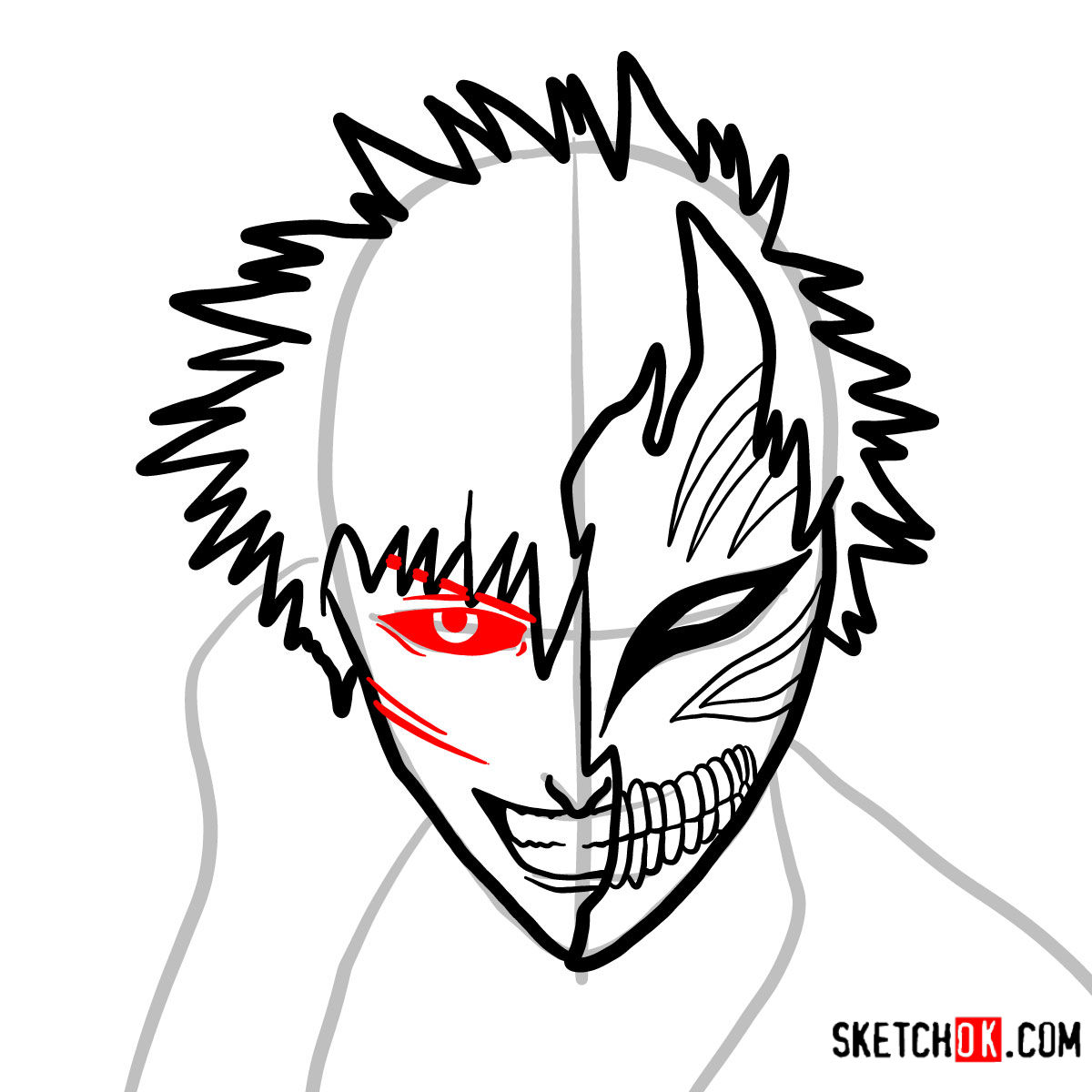 How to draw Ichigo Kurosaki in a mask | Bleach - step 08
