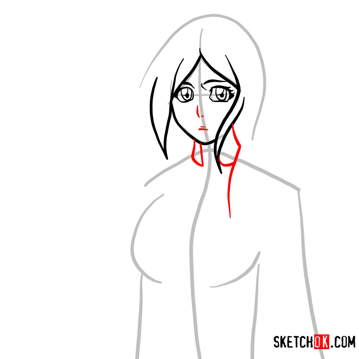 How to draw Orihime Inoue face | Bleach - step 05