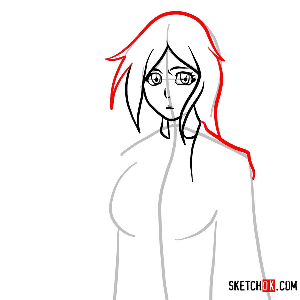 How to draw Orihime Inoue face | Bleach - step 06