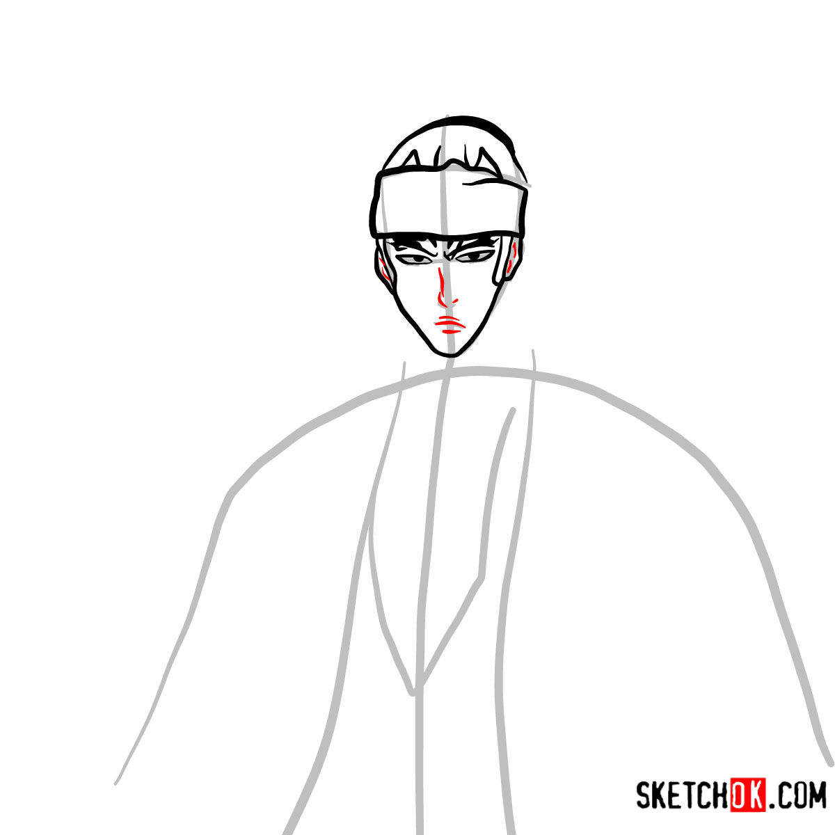 How to draw Renji Abarai's portrait | Bleach - step 06