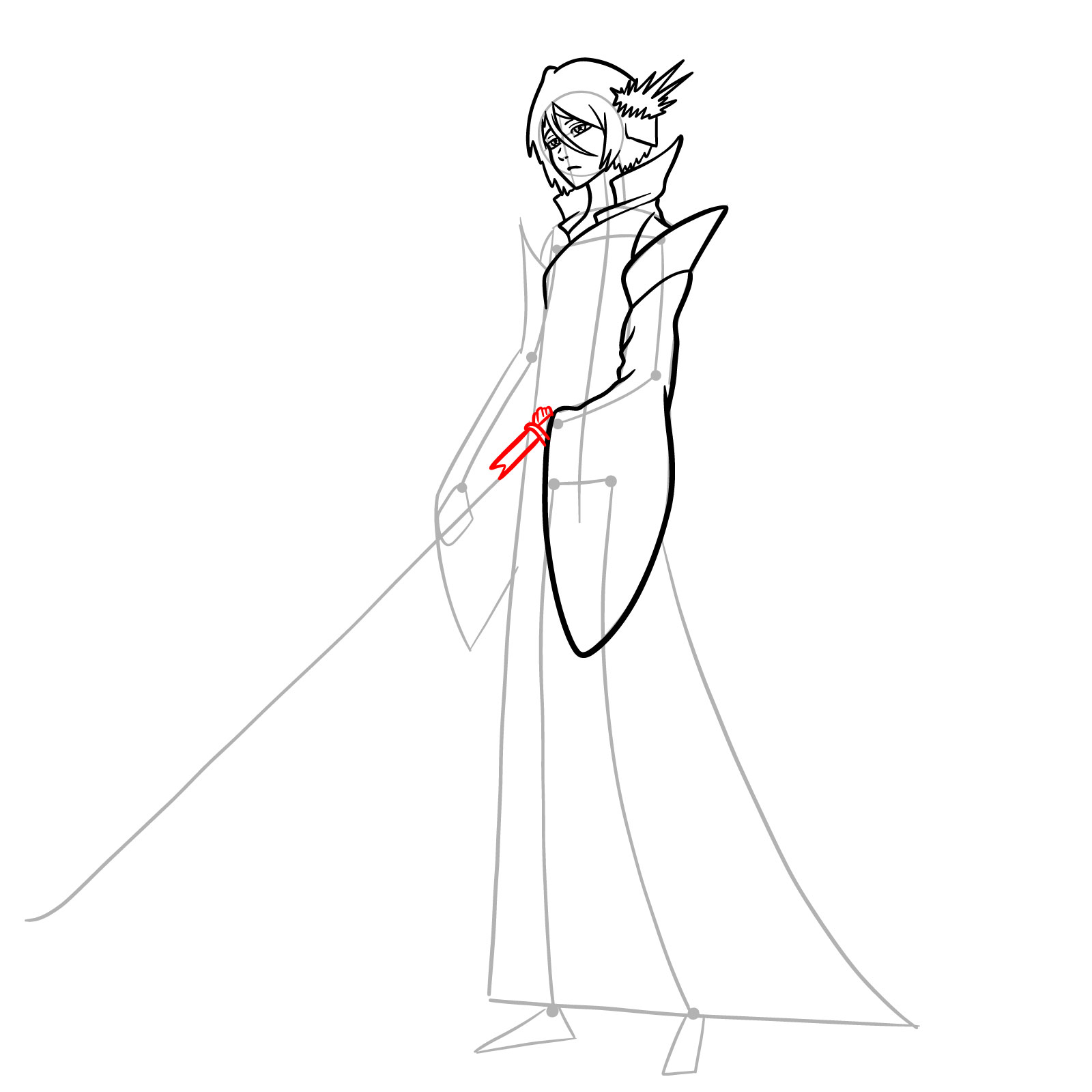 Sketch of Rukia's left hand holding onto a weapon handle. - step 14