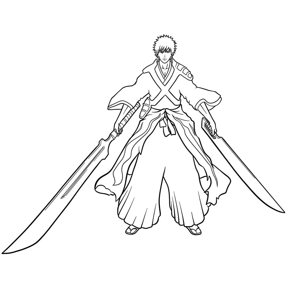 How to Draw Ichigo with Dual Zangetsu Blades from TYBW