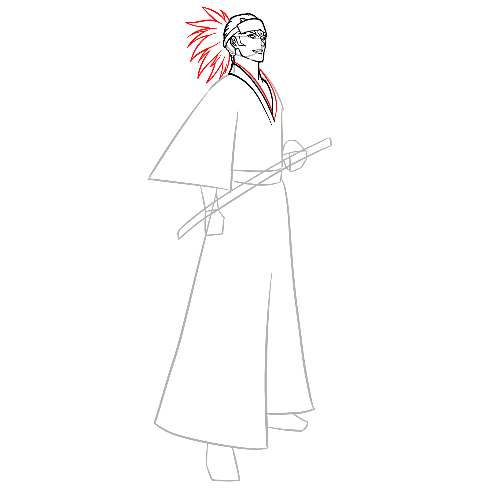 How to Draw Renji Abarai from Bleach RoS - step 09