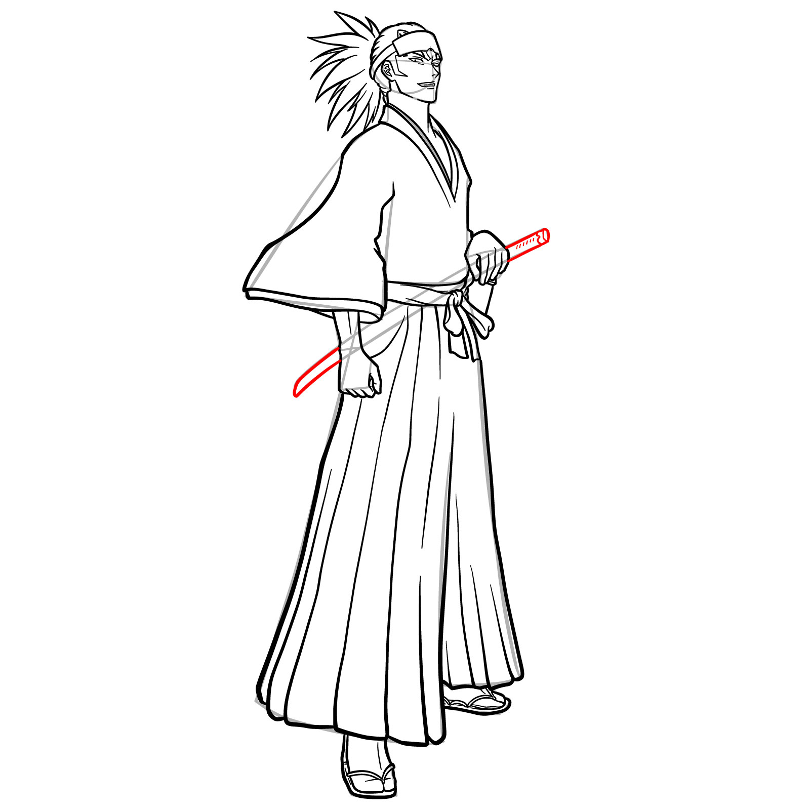 How to Draw Renji Abarai from Bleach RoS - step 19
