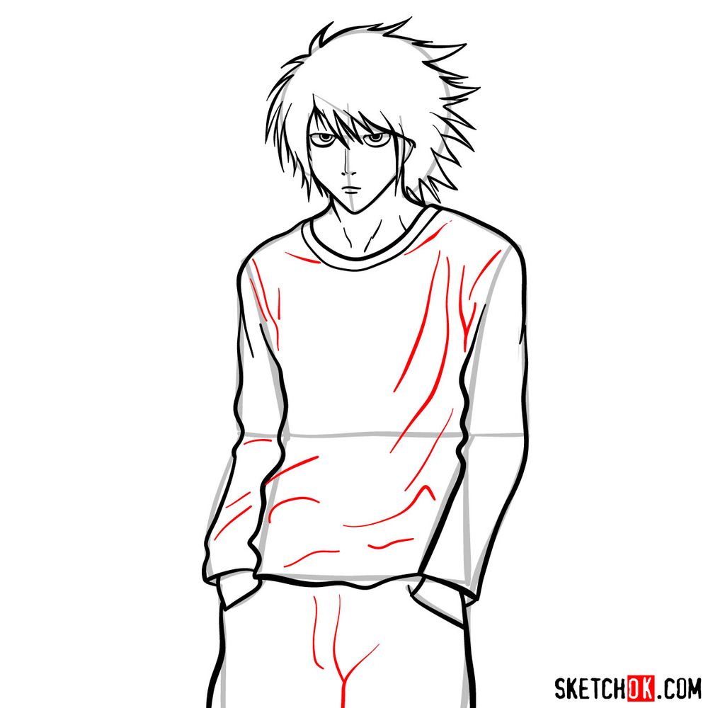 How to draw L Lawliet | Death Note - Sketchok easy drawing guides