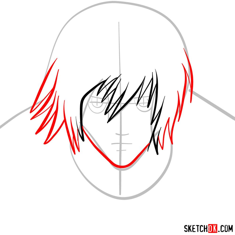How to draw L Lawliet's face - step 04