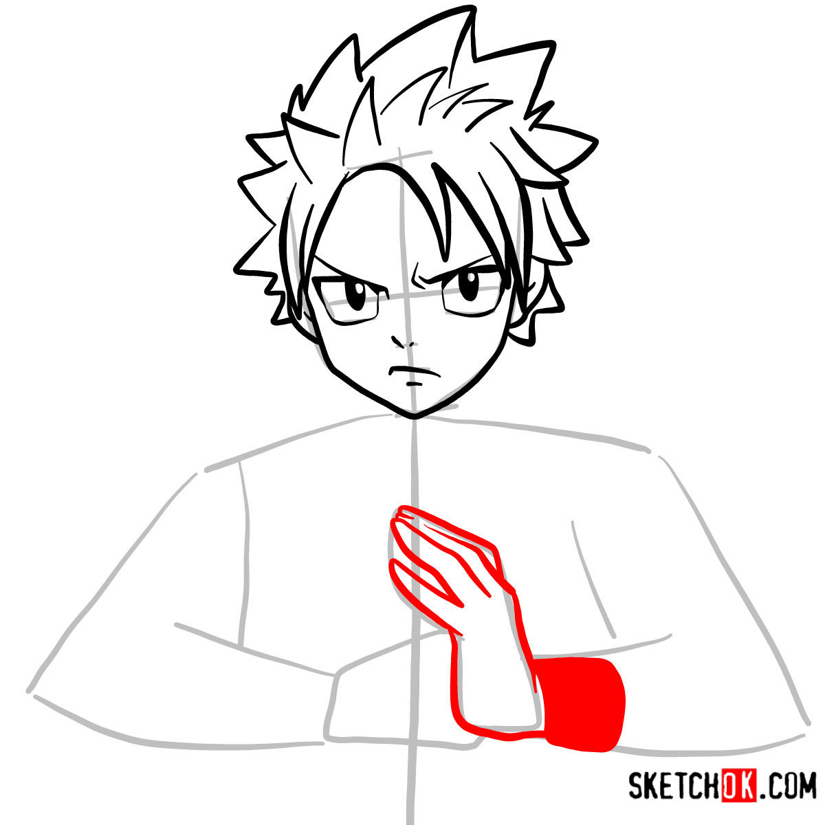 How to draw Natsu Dragneel's face | Fairy Tail - step 06