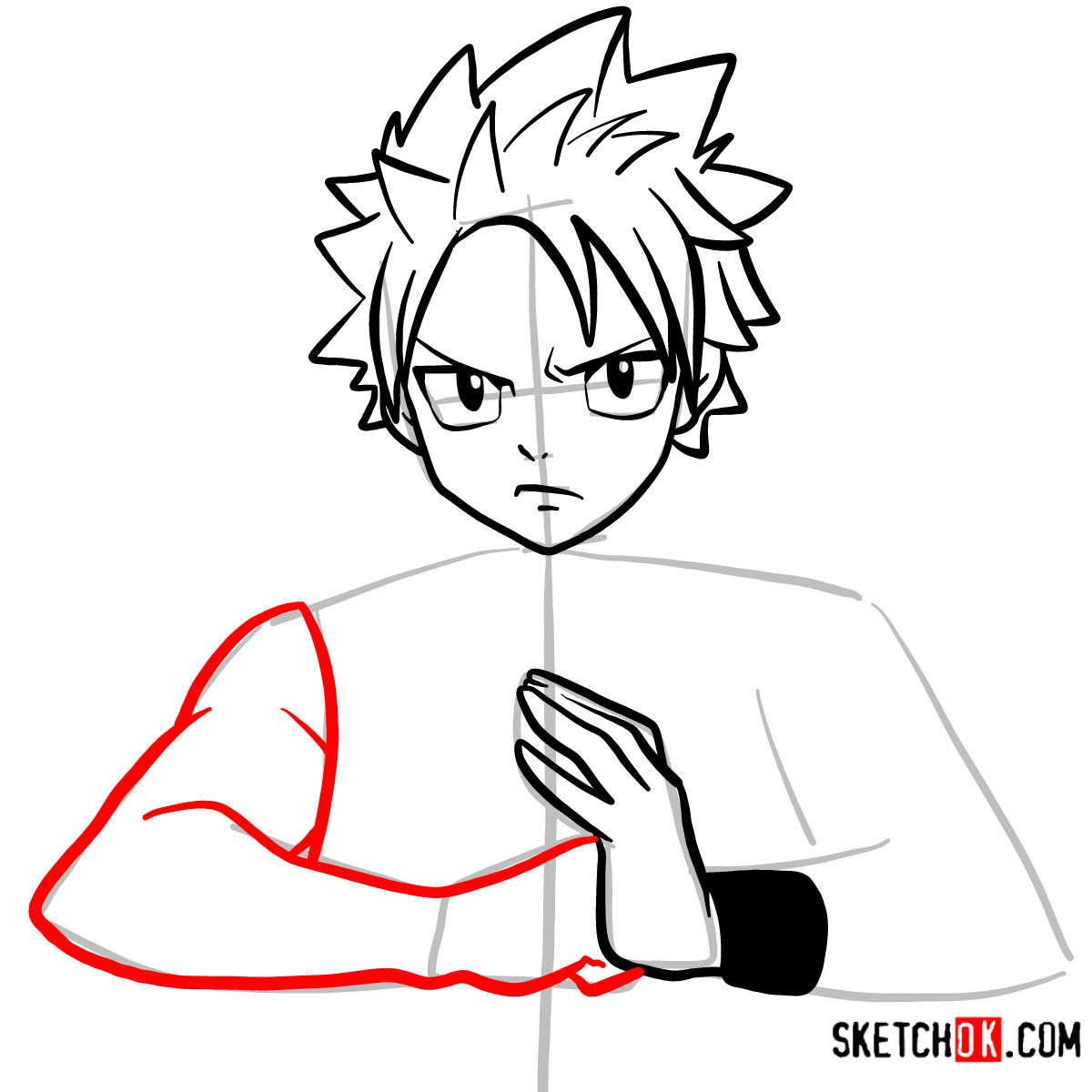 How to draw Natsu Dragneel's face | Fairy Tail - step 07