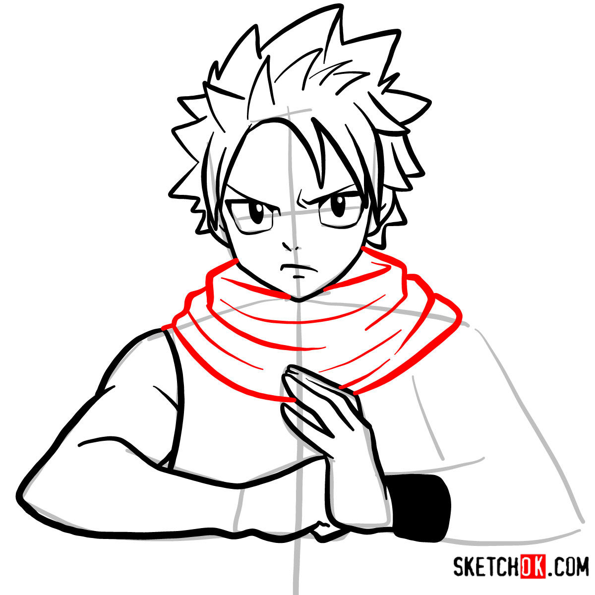 How to draw Natsu Dragneel's face | Fairy Tail - step 08