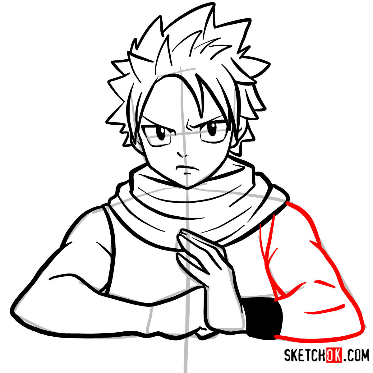 How to draw Natsu Dragneel's face | Fairy Tail - step 09