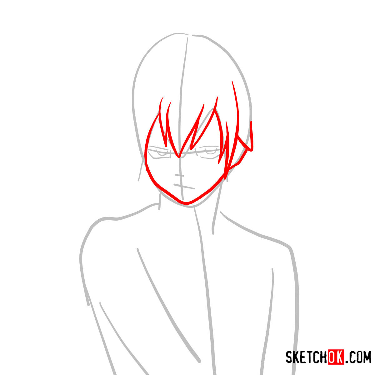 How to draw Gray Fullbuster's face | Fairy Tail - step 03