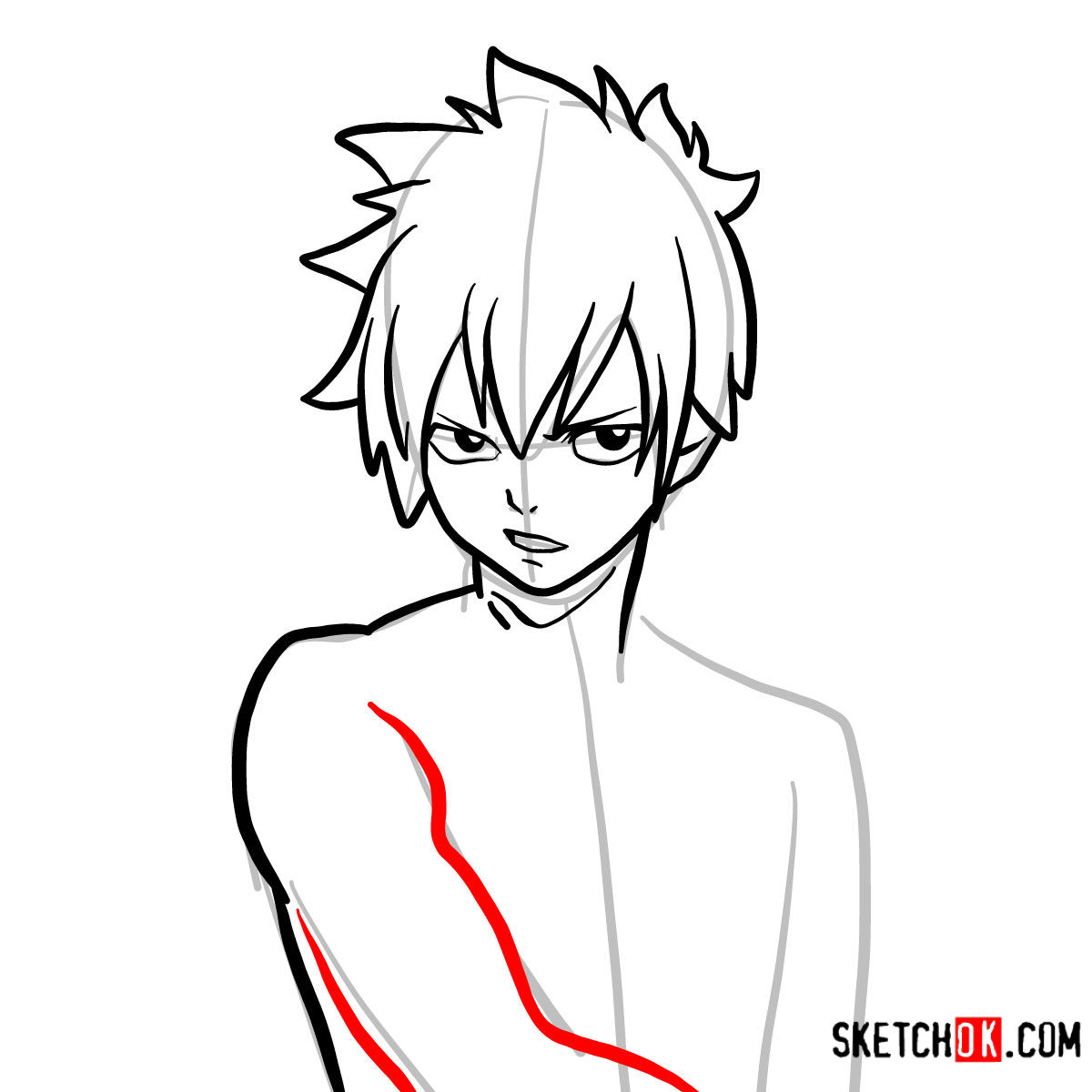 How to draw Gray Fullbuster's face | Fairy Tail - step 07