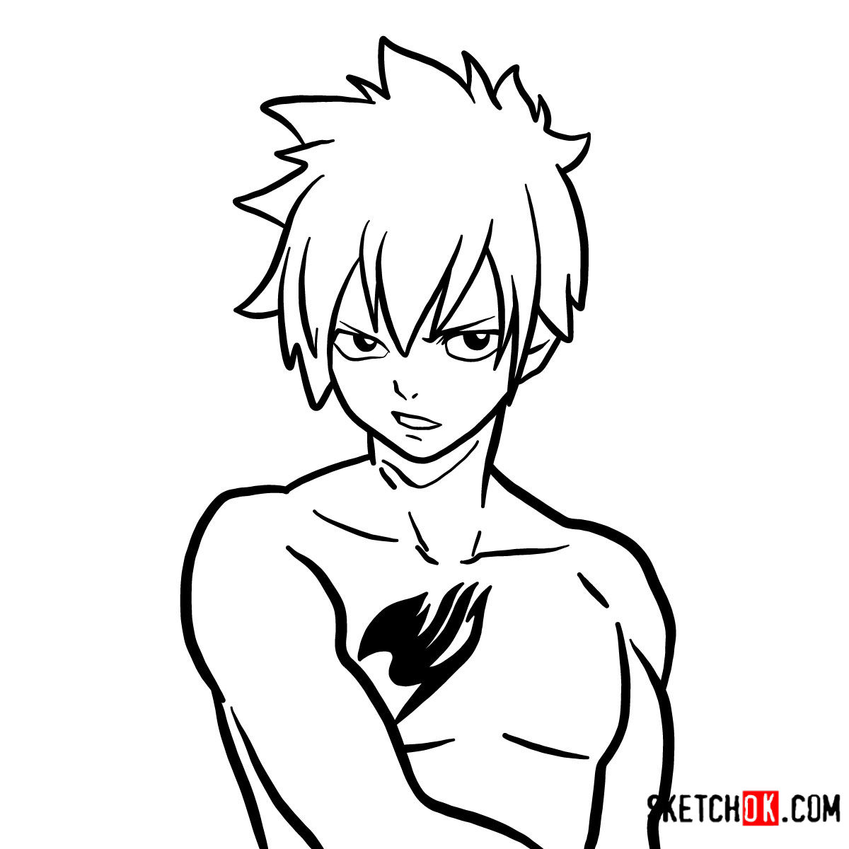 How to draw Gray Fullbuster's face   Fairy Tail   Sketchok easy ...